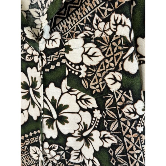 Hilo Hattie Hawaiian Shirt XL Green Tapa Hibiscus Barkcloth 100% Cotton Aloha - Picture 7 of 7